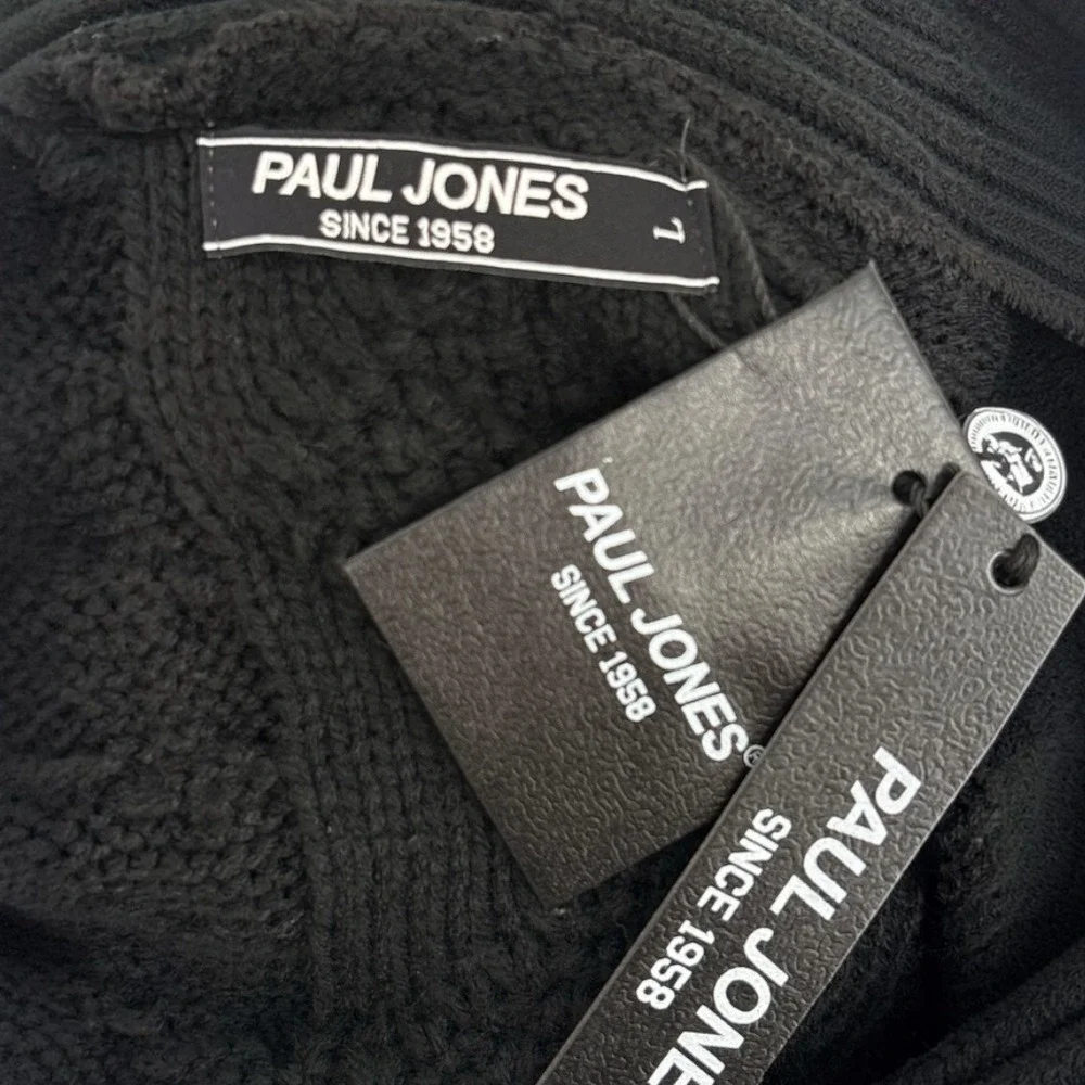 Paul Jones Men's Black Cable Knit Shawl Collar Cardigan Sweater Size Large NWT